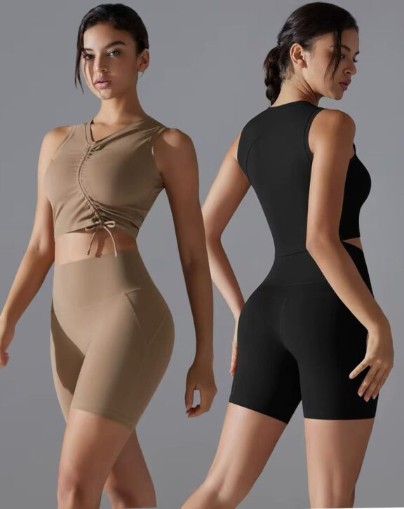 Cross-Strap Sports Bra & Shorts Set